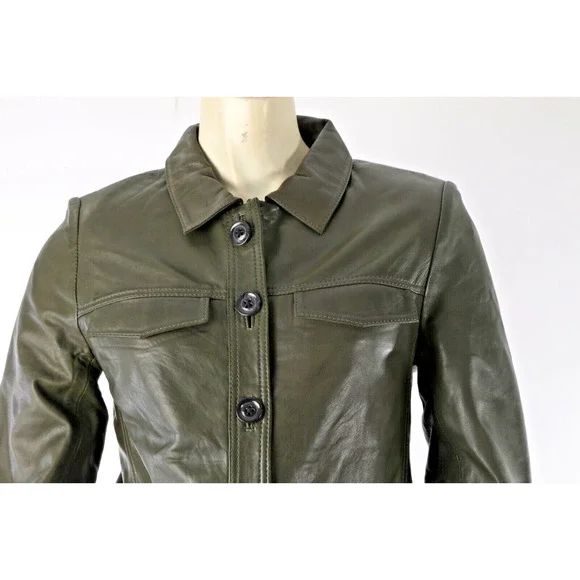 Zadig & Voltaire Liam Green Leather Button Down Collared Jacket Size XS